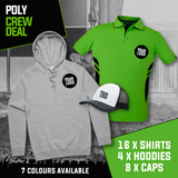 POLY CREW DEAL - 16 Polo Shirts, 4 Hoodies, 8 Caps