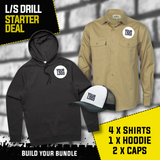 DRILL LONG SLEEVE STARTER DEAL - 4 Drill L/S Shirts, 1 Hoodie, 2 Caps