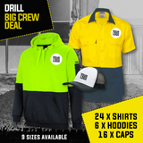 DRILL BIG CREW DEAL - 24 Drill Shirts, 6 Hoodies, 16 Caps