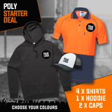 POLY STARTER DEAL - 4 Polo Shirts, 1 Hoodie, 2 Caps